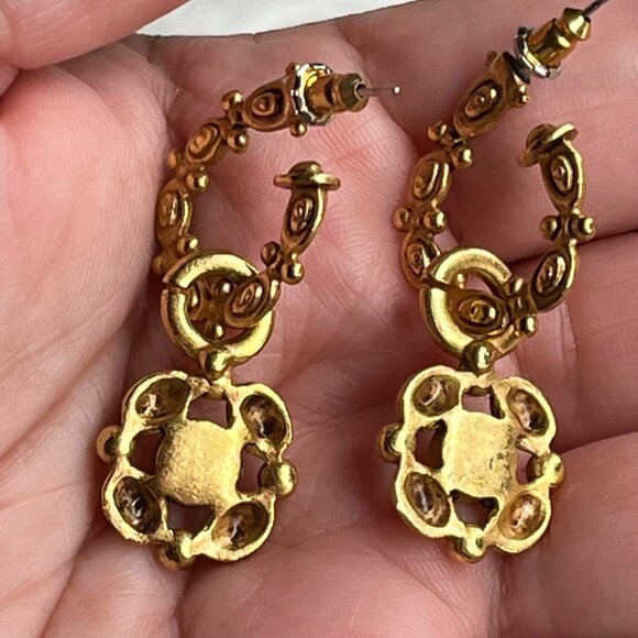 Vintage Gold-Tone Earrings With Faux Pearl Accents 2 Inches Long - Picture 7 of 7